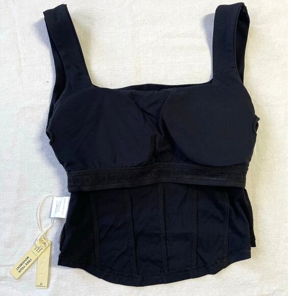 OGL Black Viscose Square Neck Crop Top Size XS Built in Bra NWT - Picture 3 of 7